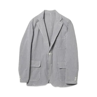 BEAMS 3B Shirt Jacket Coolmax Seersucker "Blue"