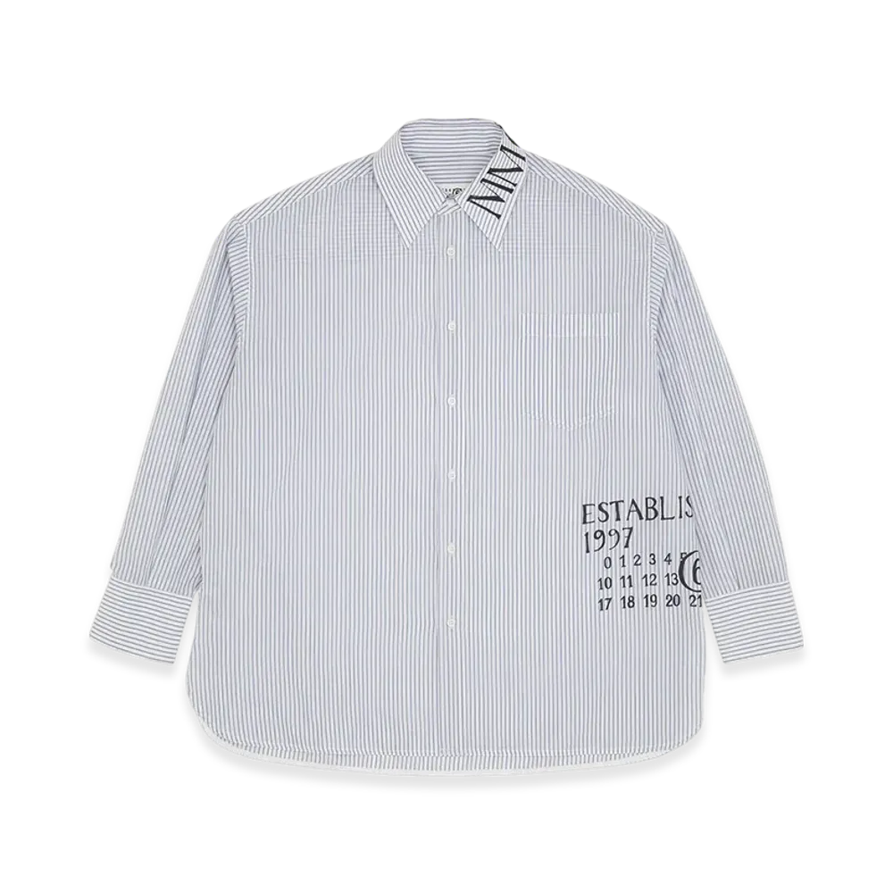 MM6 Maison Margiela Men's Asymmetric Striped Poplin Shirt "White/Blue"