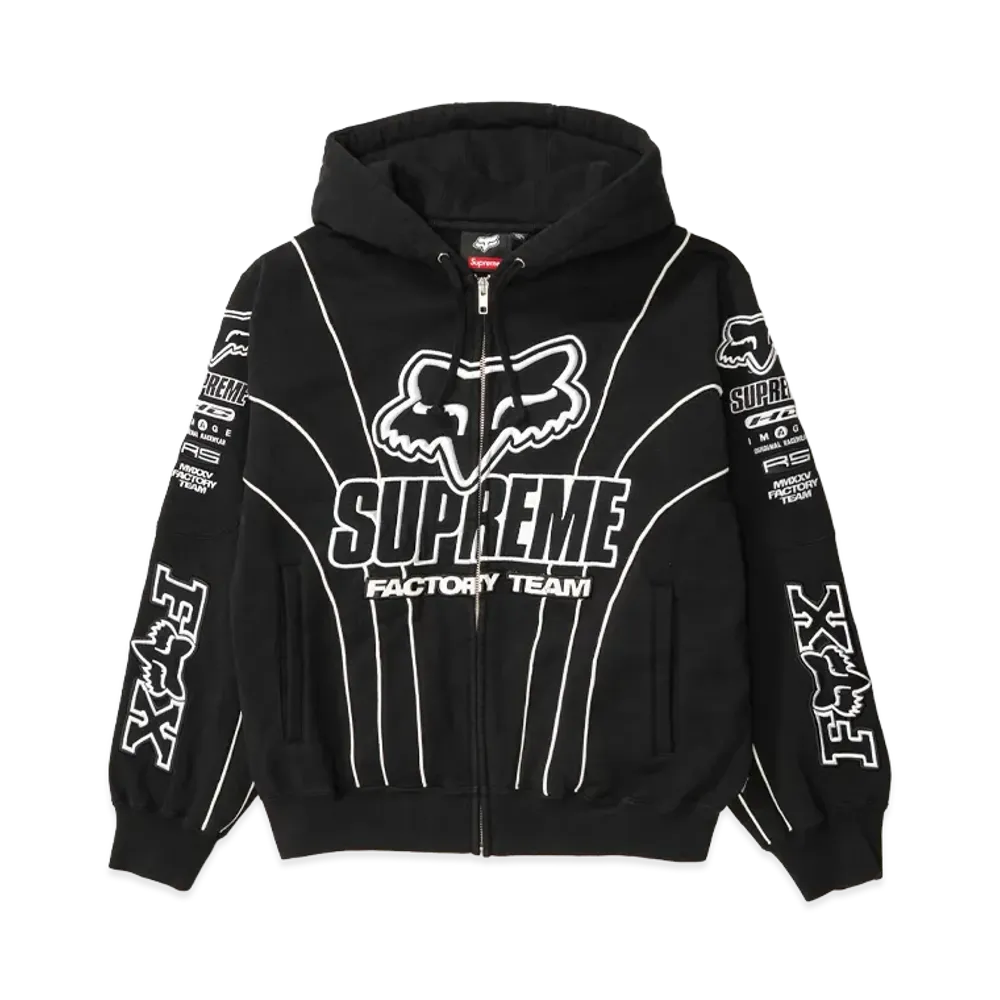 Supreme x Fox Racing Zip Up Hooded Sweatshirt "Black"