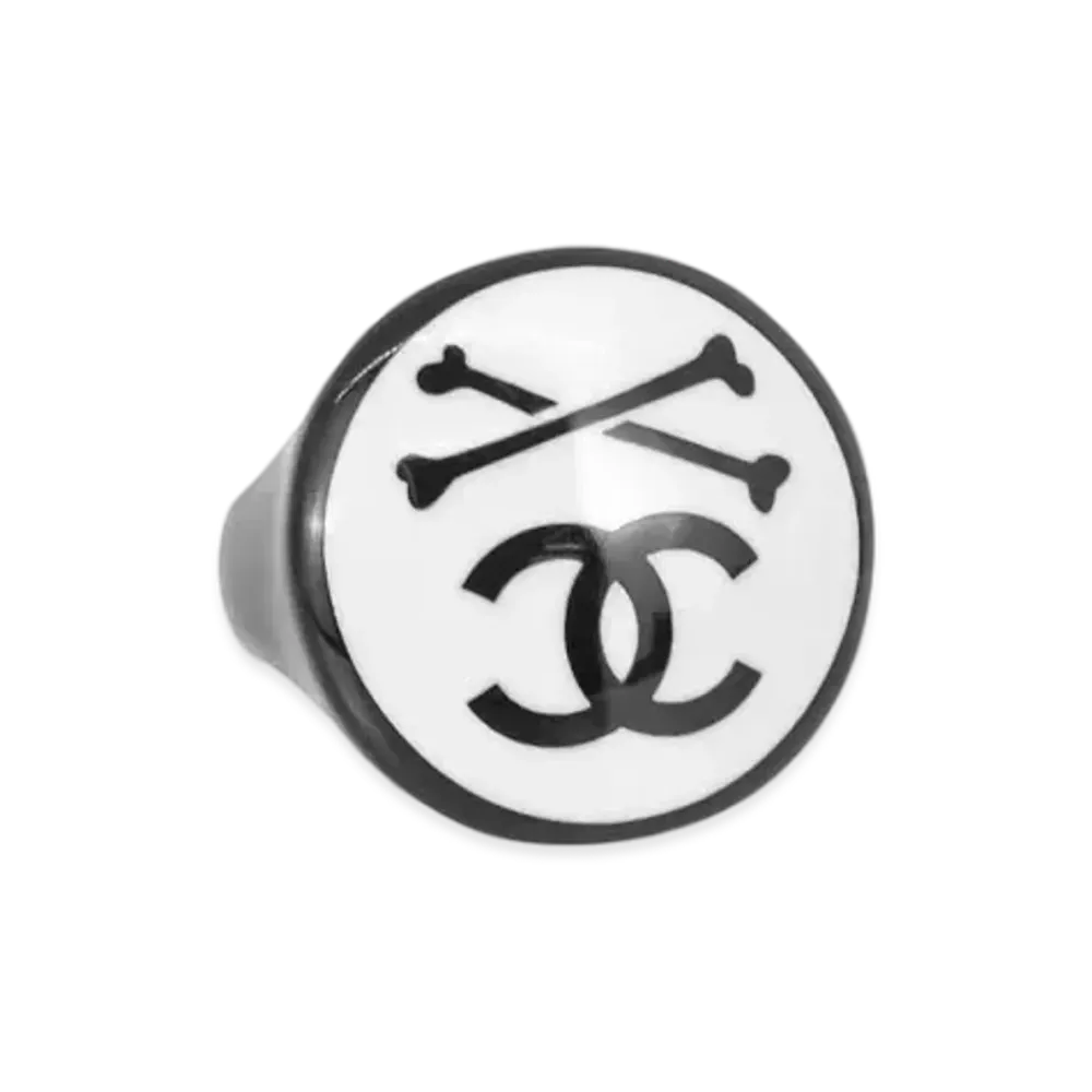 CHANEL Cross Bone Coco Mark Ring "Black/White"