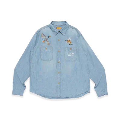 HUMAN MADE Embroidered Chambray Shirt "Blue"