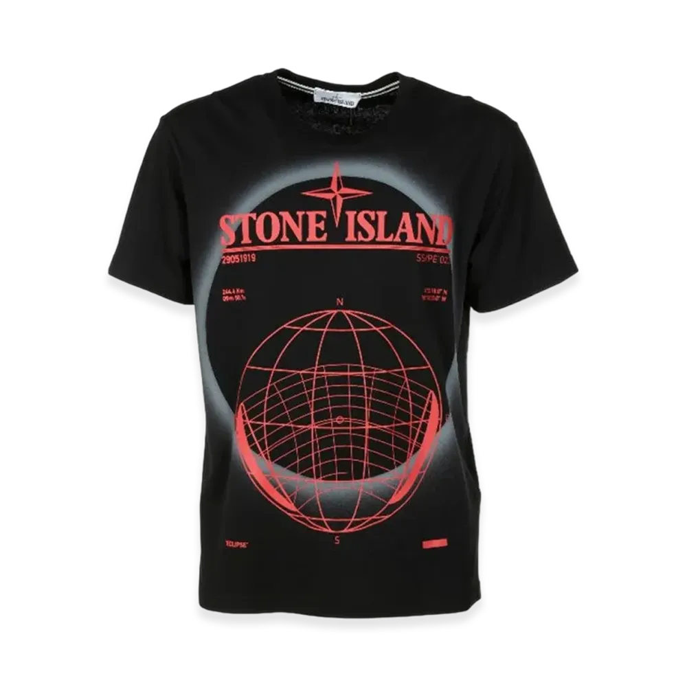 Stone Island 2NS96 30/1 Cotton Jersey Solar Eclipse Two Print Garment Dyed T-Shirt - 22SS "Black"