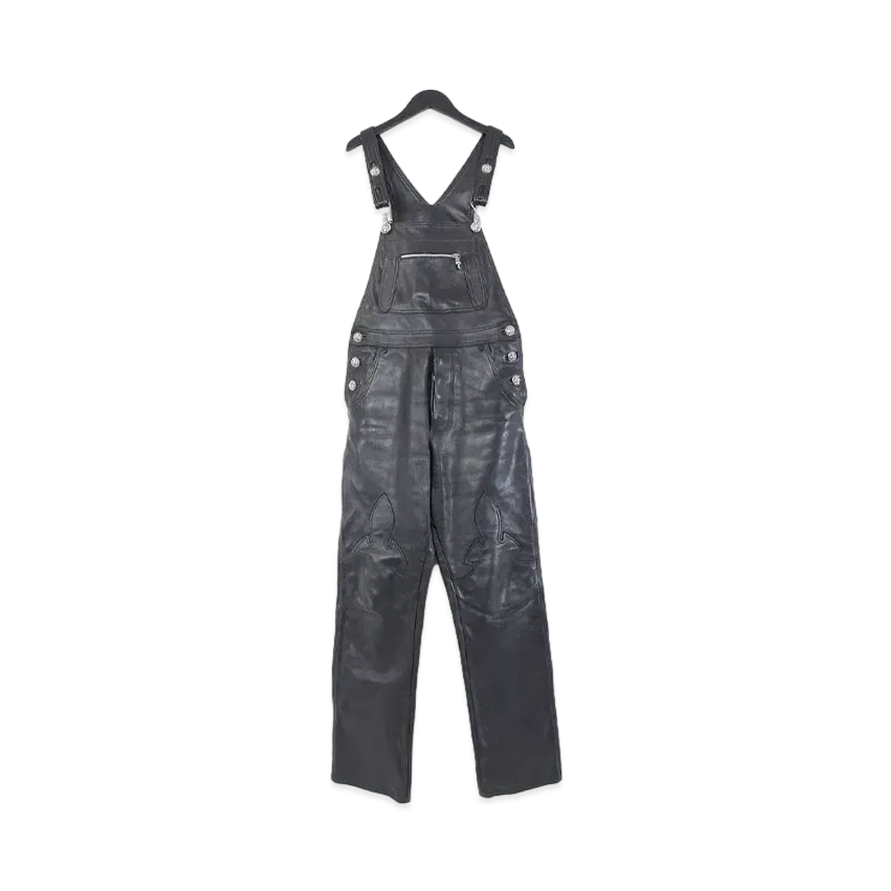 Chrome Hearts Fuck You Cross Ball Button Leather Overalls "Black"