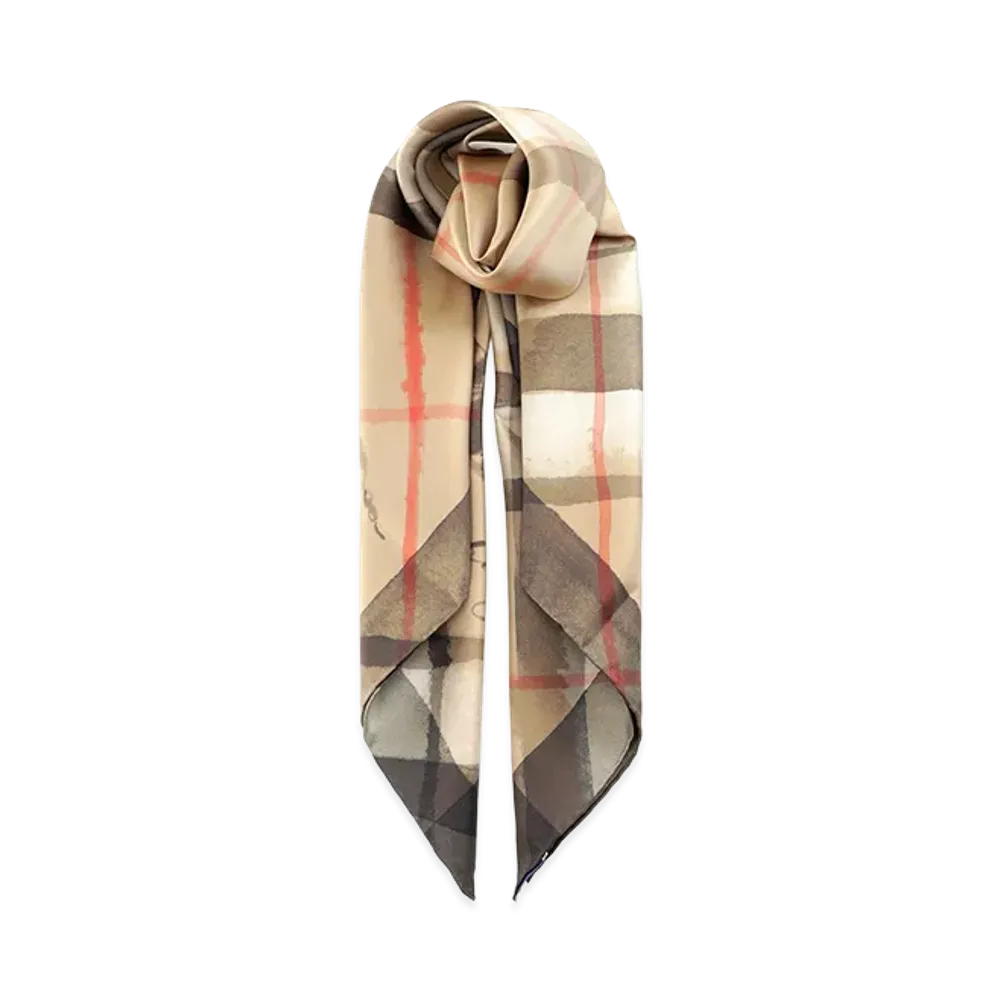 Burberry Check Silk Scarf With A Watercolor Effect "Printed"