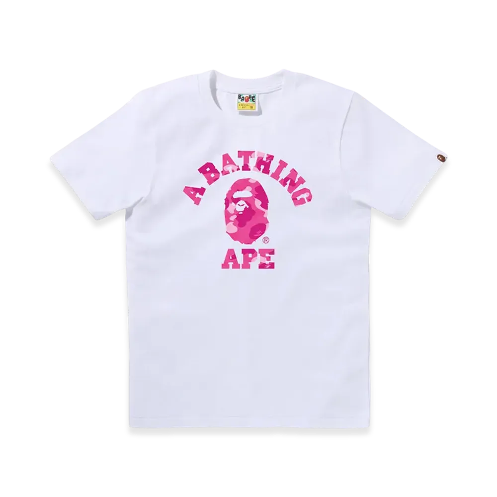 A BATHING APE Color Camo College Tee "White/Pink"