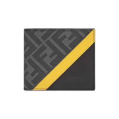 FENDI Gray Fabric Wallet "Yellow"