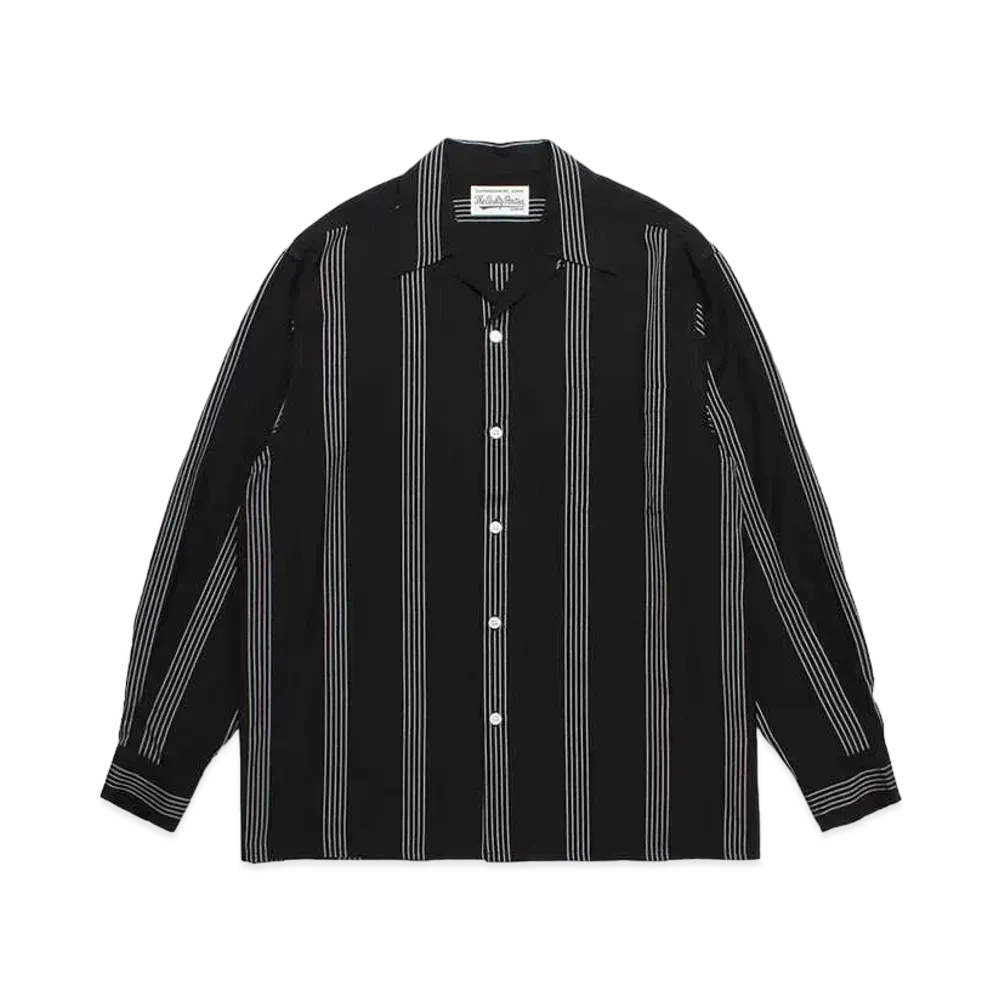 WACKO MARIA Striped Open Collar Shirt "Black"