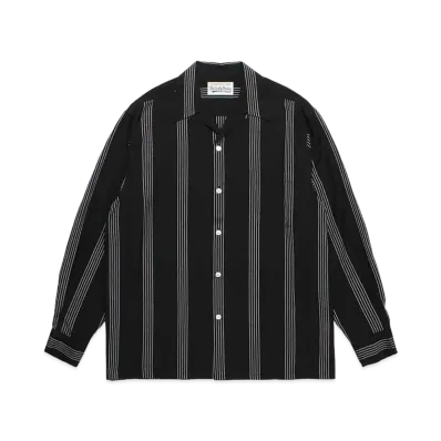 WACKO MARIA Striped Open Collar Shirt "Black"