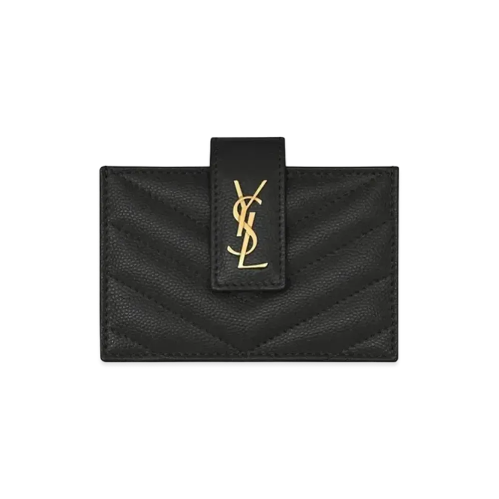 Saint Laurent Monogram Business Card Case In Grain De Poudre Embossed Leather "Black"