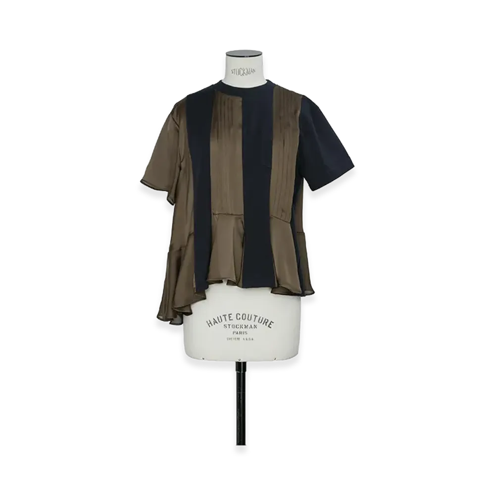 sacai Women's Satin x Cotton Jersey T-Shirt "Navy/Khaki"