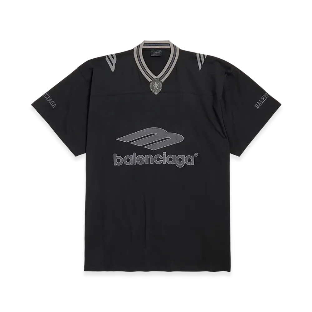 BALENCIAGA 3B Football V-Neck T-Shirt Oversized "Black/Charcoal"