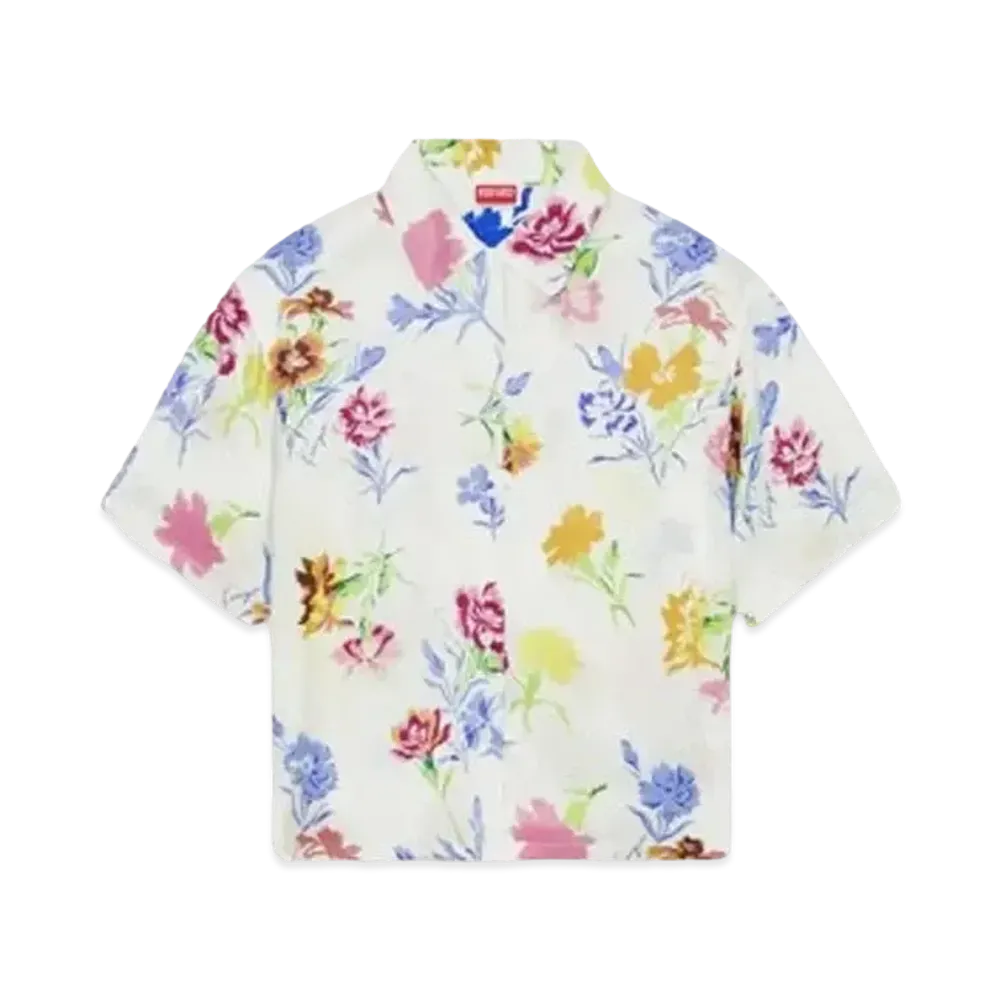KENZO 'DRAWN FLOWERS' Cropped Hawaiian Shirt