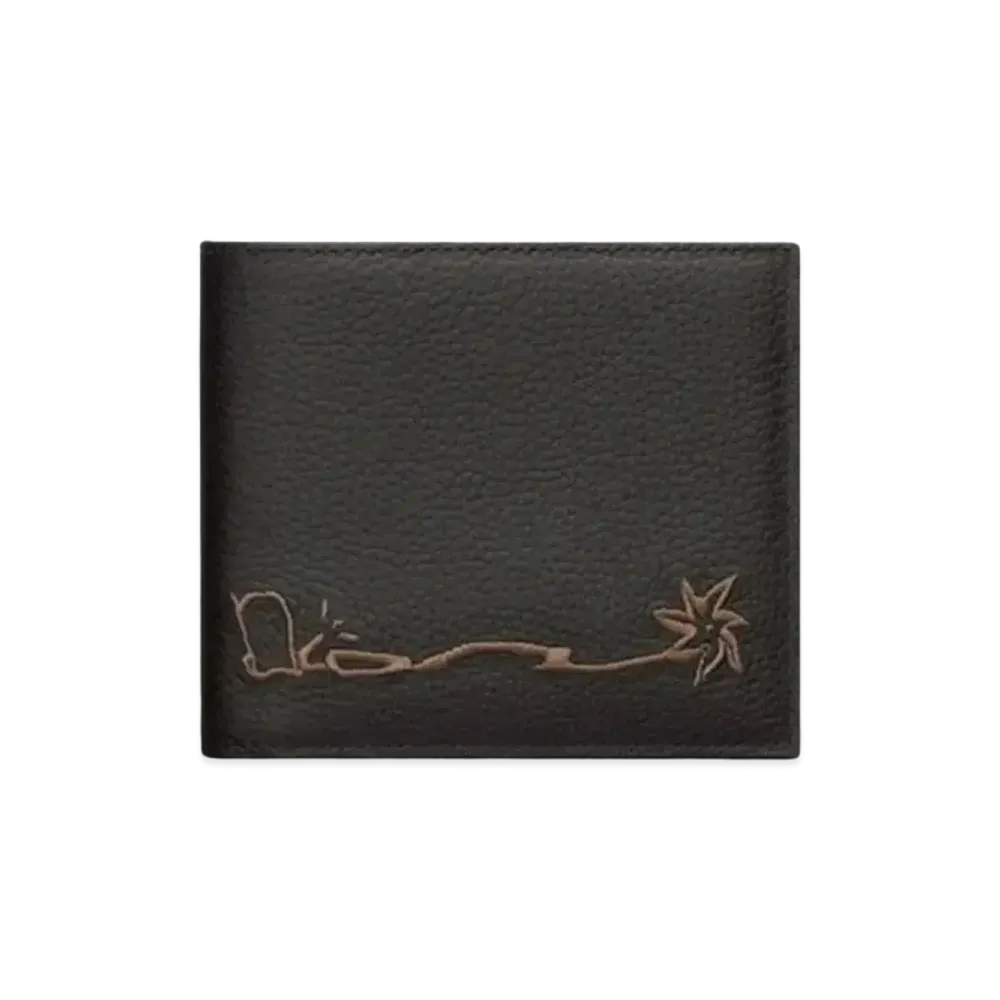 Dior Grain Cow Leather Logo Embroidery Wallet "Black"