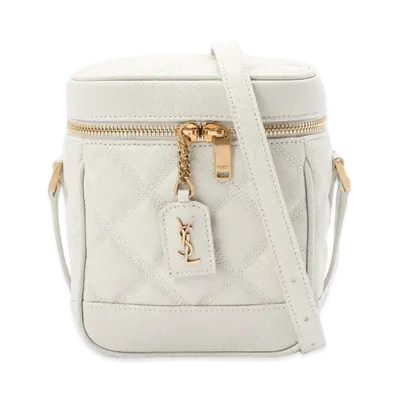 Saint Laurent 80'S Vanity Bag In Carre-Quilted Grain De Poudre Embossed Leather "Vintage White"