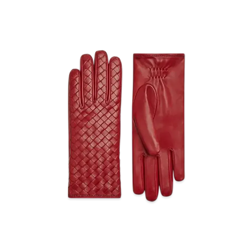 Bottega Veneta Leather Intrecciato Gloves "Brick Red"