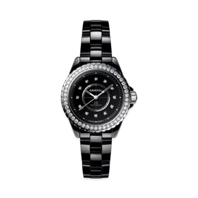CHANEL J12 Diamond Bezel Watch Caliber 12.2, 33mm Black Highly Resistant Ceramic and Steel, Diamond Bezel and Indicators H10474