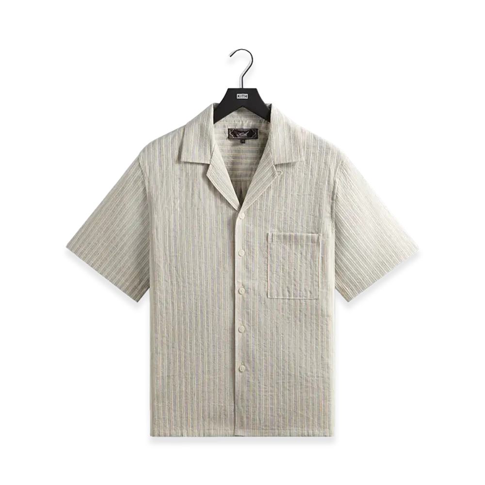 Kith Neon Slub Stripe Cropped Beckham Camp Collar Shirt "Sandrift"