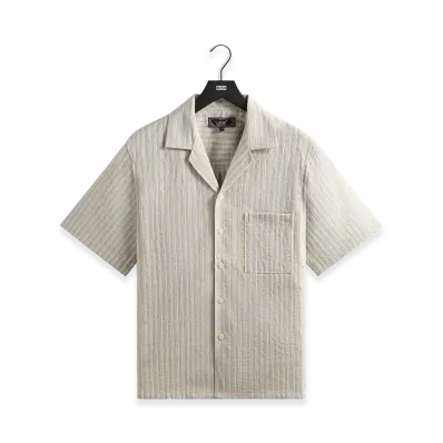 Kith Neon Slub Stripe Cropped Beckham Camp Collar Shirt "Sandrift"