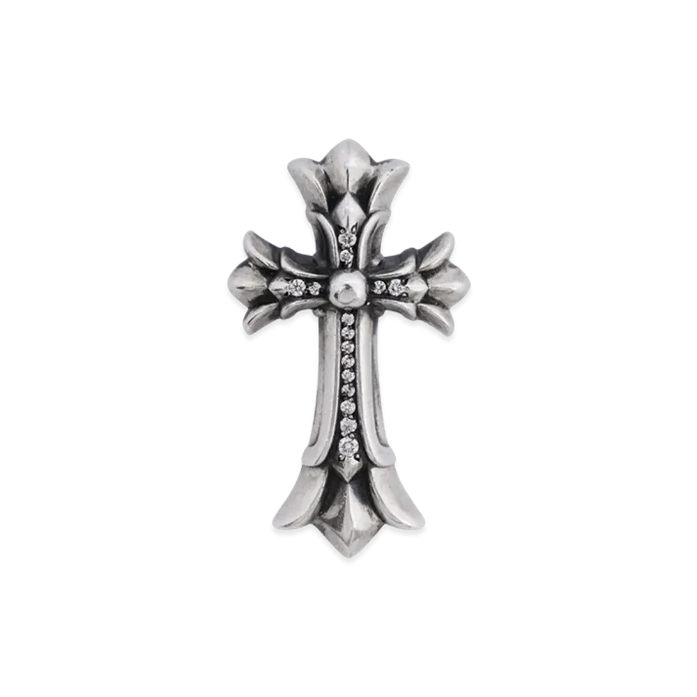 Chrome Hearts Double CH Cross Small Pave Diamond Pendant "Silver"