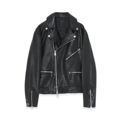 S'YTE Vegetable Tanned And Washed Sheep Leather Double Riders Jacket "Black"