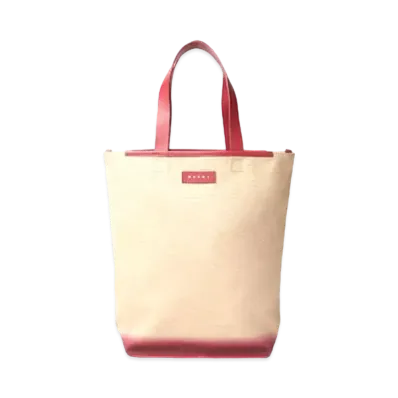 Marni North South Cotton Canvas Shopping Bag with Outline Sprayed Motif "Bordeaux"