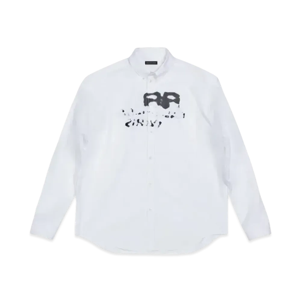 BALENCIAGA Hand Drawn BB Icon Long Sleeve Large Fit Shirt "White"