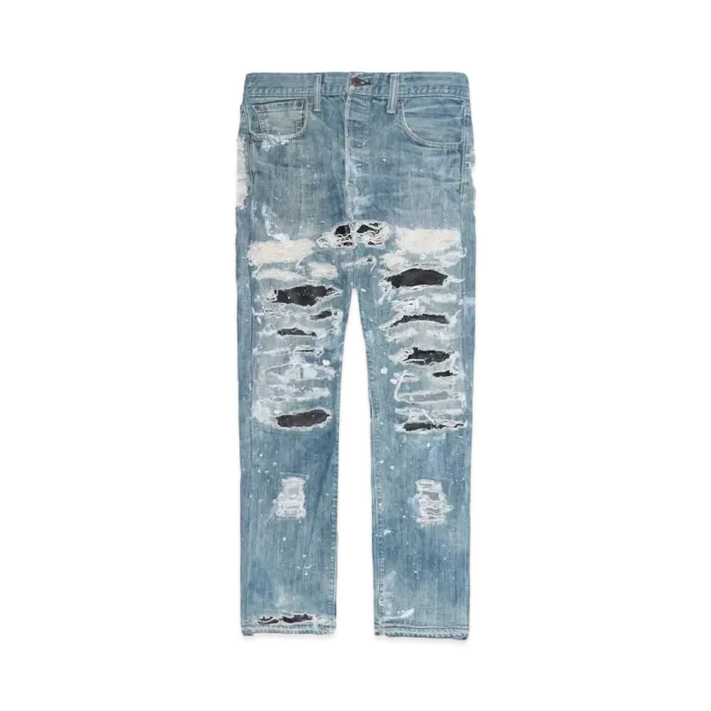 INNOCENCE NYC DESTROY LEATHER DENIM PANTS 34inch "Lt Denim"