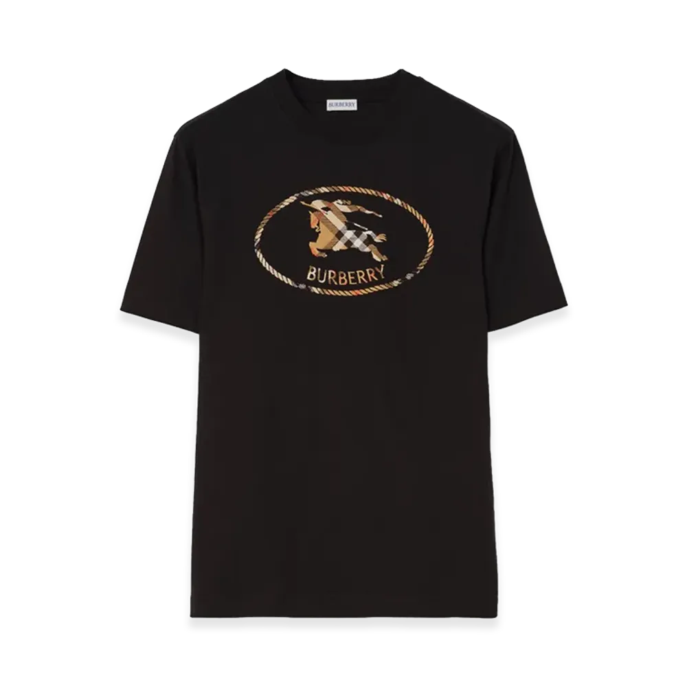 Burberry Check Knight Stamp Cotton Tee "Black"