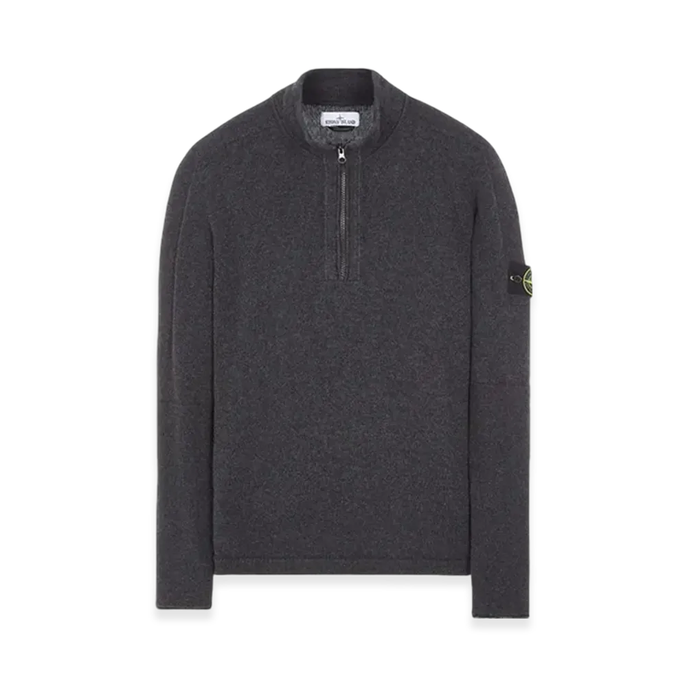Stone Island 529A3 Partly Stocking Lambswool Half Zip Knit - 23FW "Steel Grey Melange"