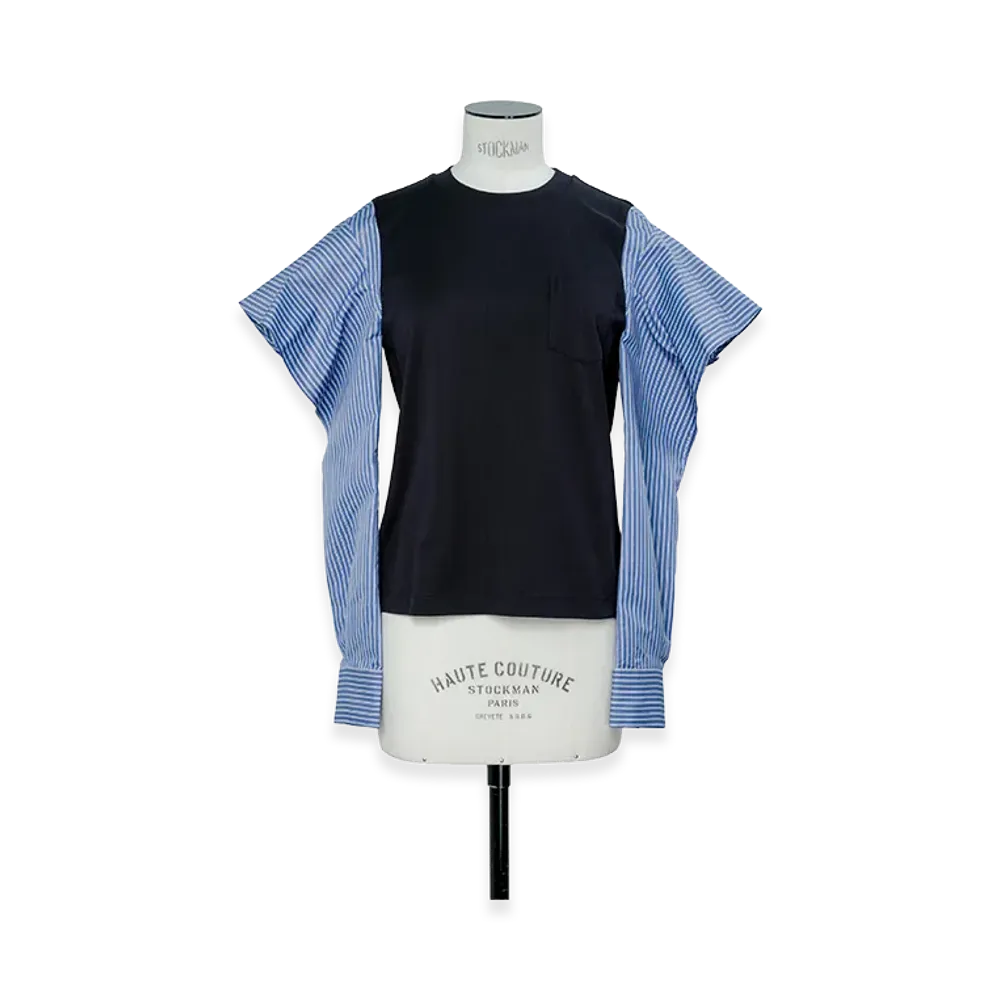 sacai Poplin Cotton Jersey T-Shirt "Navy/Blue Stripe"