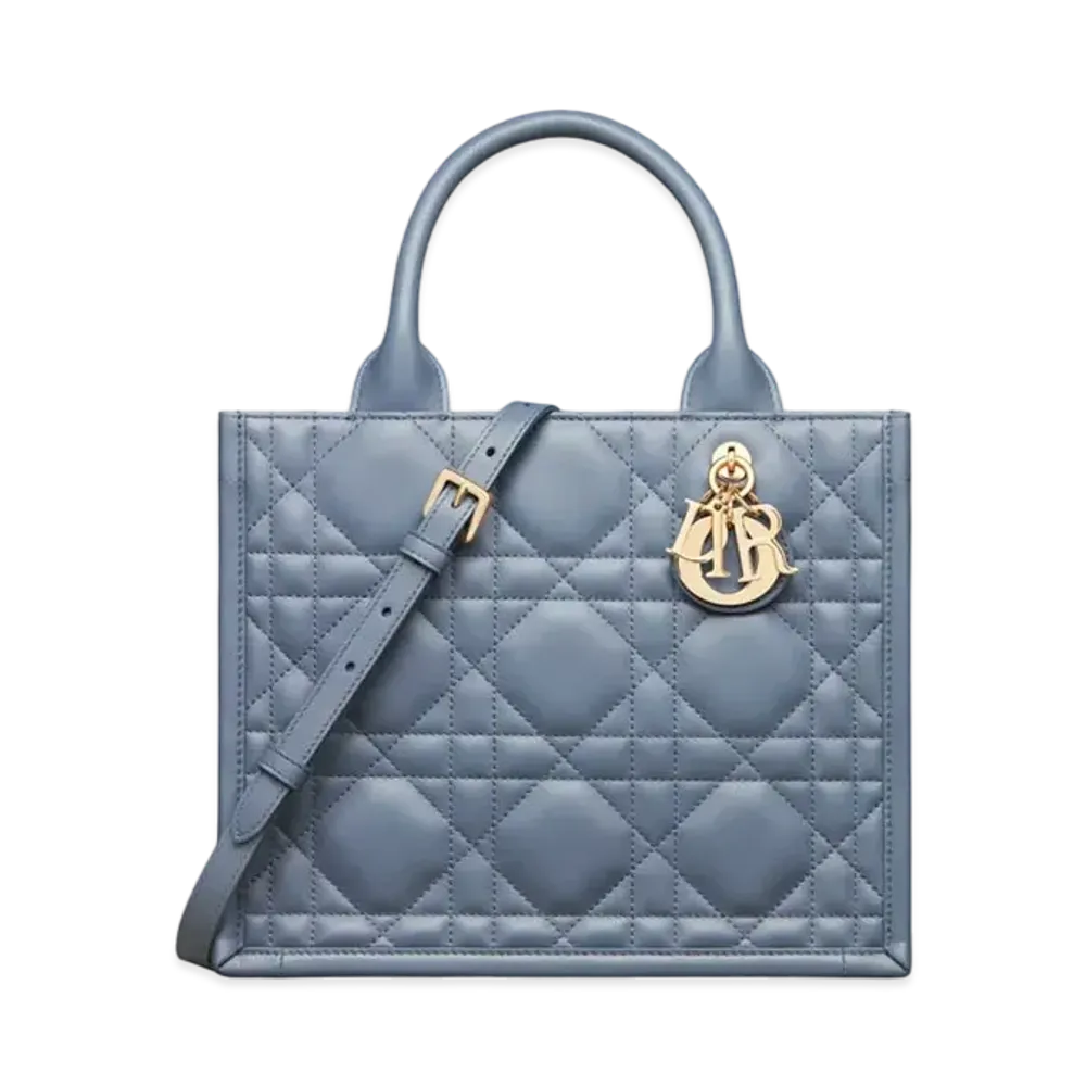 Dior Small Dior Book Tote Macrocannage Calfskin (26.5 x 22 x 14 cm) "Denim Blue"