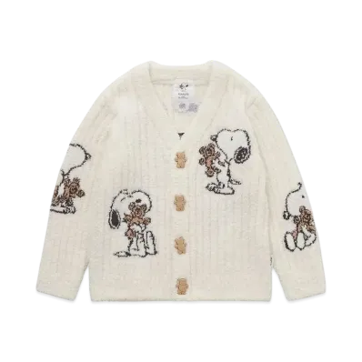 GELATO PIQUE x PEANUTS Kids Snoopy x Bear Jacquard Cardigan "Off White"