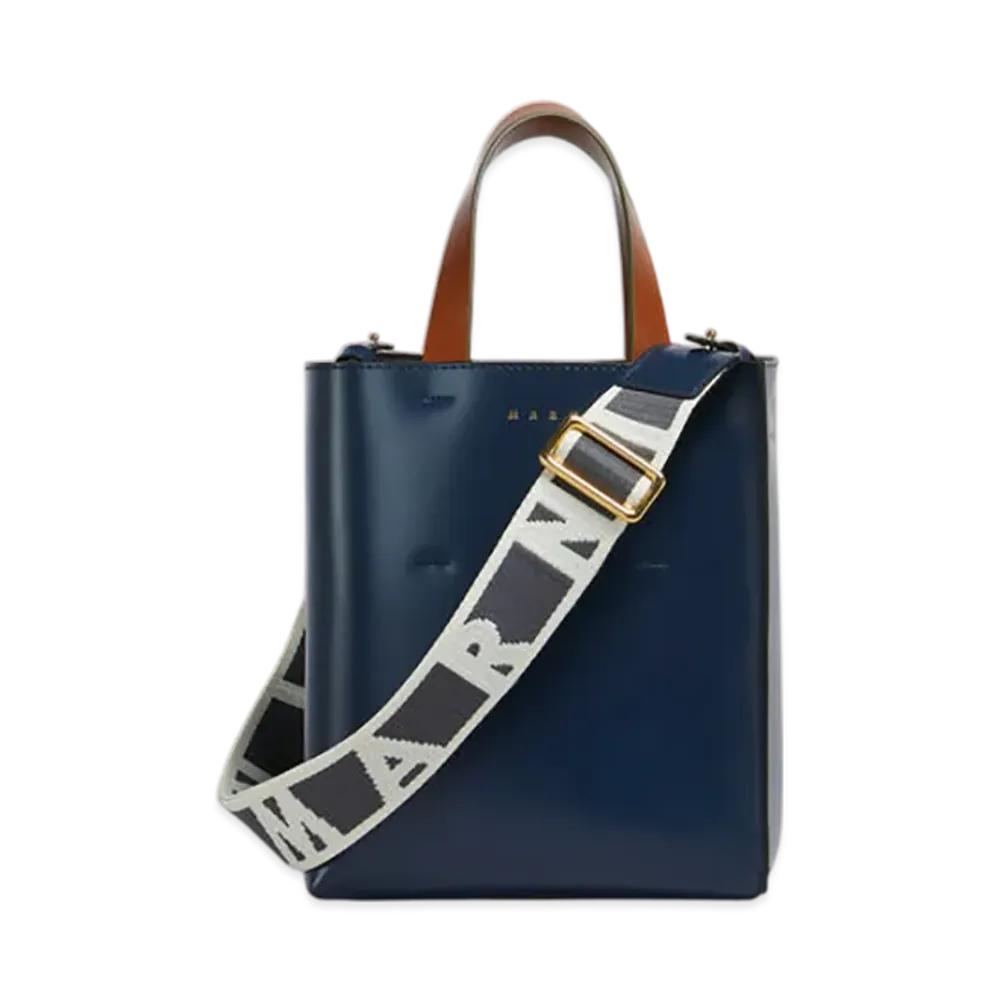 MARNI Museo Mini Bag in Leather "Glass Blue/Truffle/Moka"