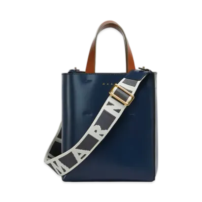MARNI Museo Mini Bag in Leather "Glass Blue/Truffle/Moka"