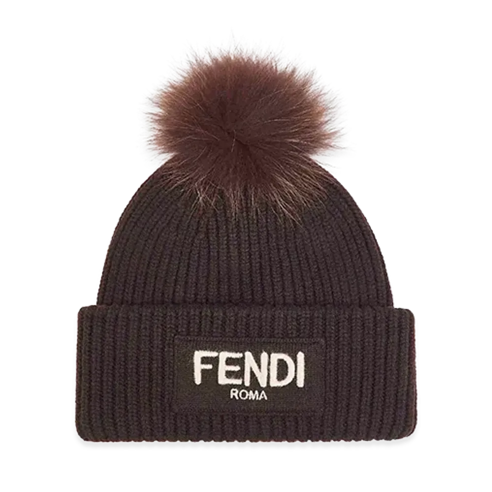 FENDI Women's Pompon Beanie "Brown"