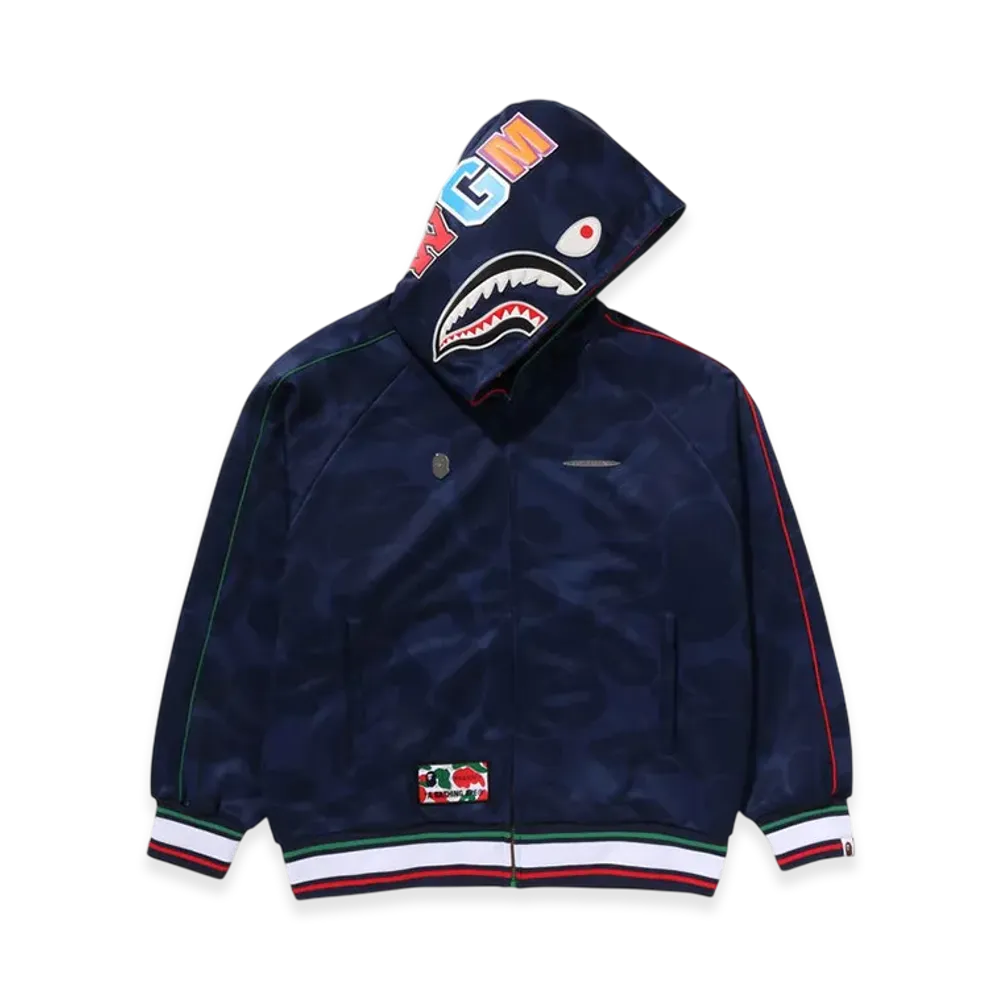 A BATHING APE x PAGANI Solid Camo Relaxed Fit Shark Full Zip Hoodie "Navy"