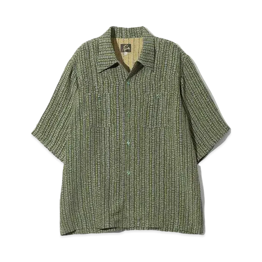 Needles S/S Cowboy One-Up Shirt - R/Ac/Pe Abstract Stripe Jq. "Green"