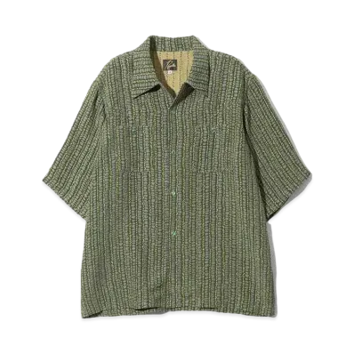 Needles S/S Cowboy One-Up Shirt - R/Ac/Pe Abstract Stripe Jq. "Green"