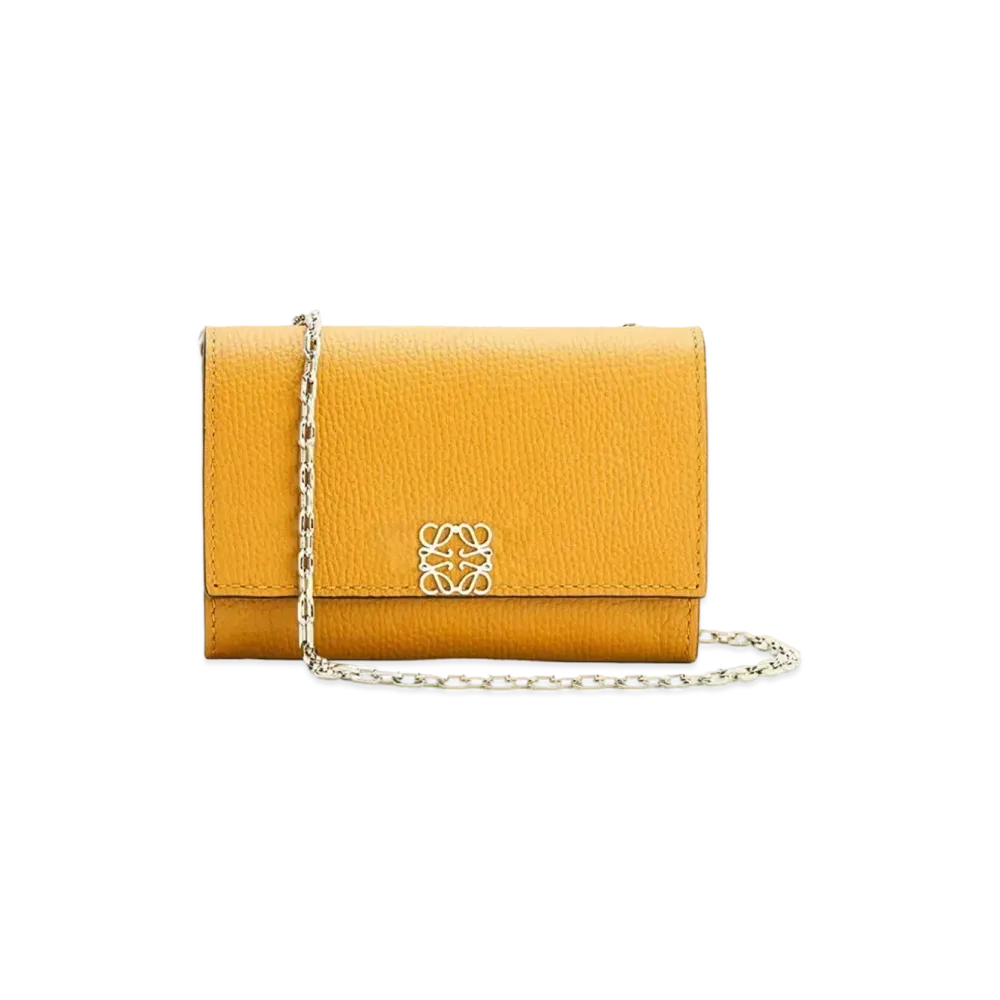 LOEWE Anagram Wallet On Chain In Pebble Grain Calfskin "Yellow Mango"
