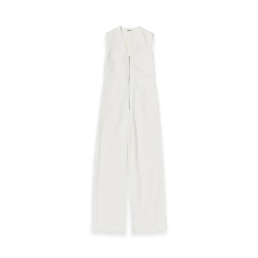 AURALEE Hard Twist Cotton Linen Gabardine Sleeveless Jumpsuit "White"