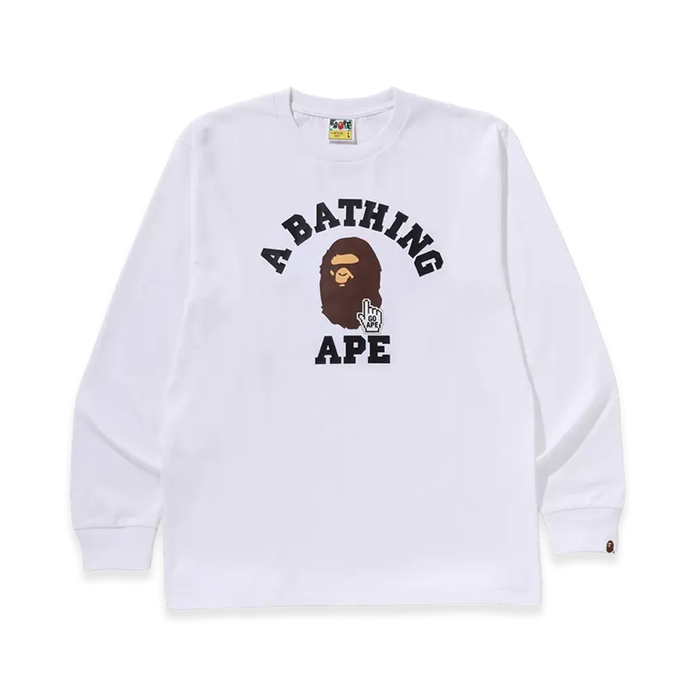 A BATHING APE Go Ape Pointer College Tee LS Tee "White"