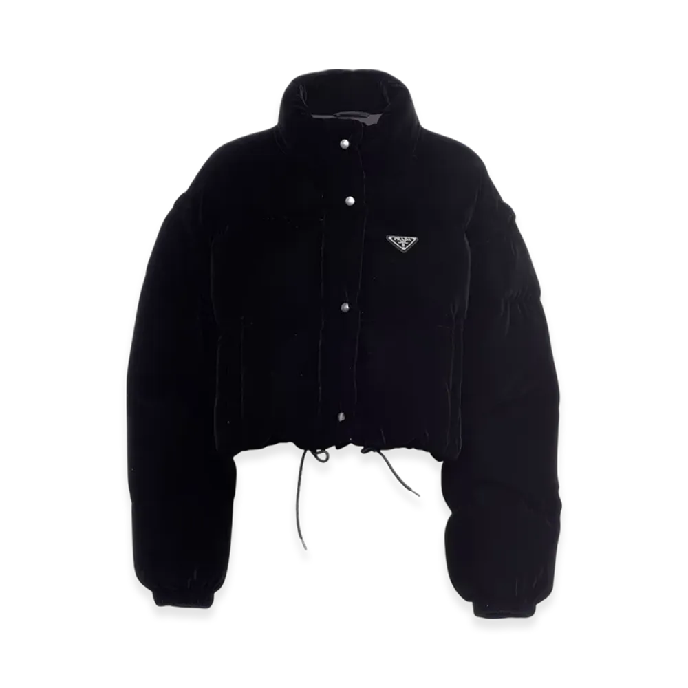PRADA Women's Velvet Cropped Puffer Jacket "Black"