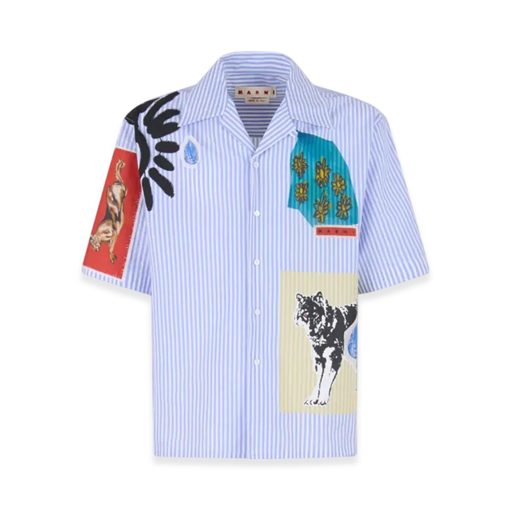 MARNI x Olaolu Slawn x Soldier Boyfriend Light Striped Poplin Bowling Shirt "Iris Blue"