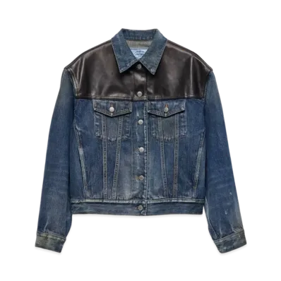 PRADA Women's Denim and Leather Jacket "Navy"