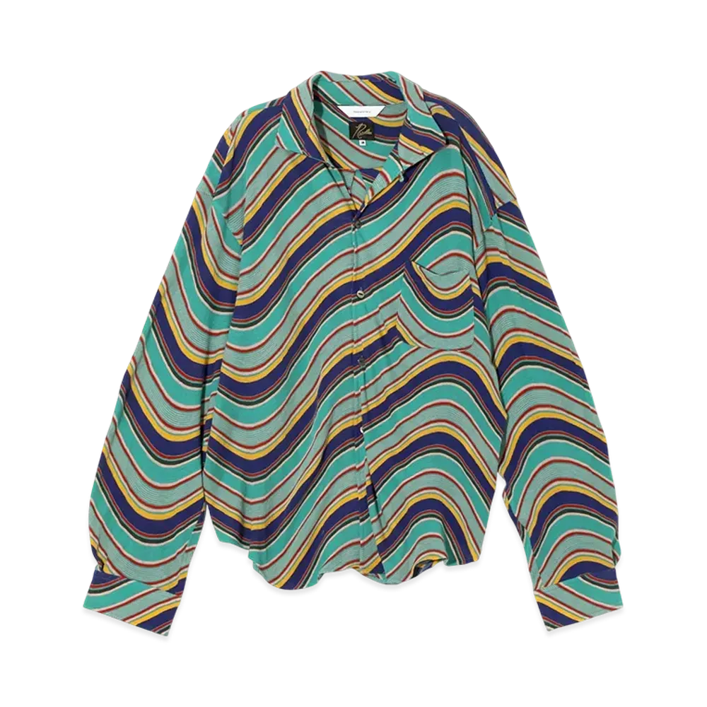 NEEDLES x Sasquatchfabrix. Italian Collar Shirt - Psychedelic Border "Green"