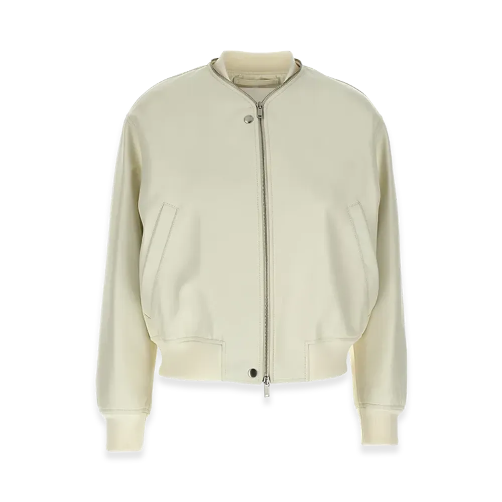 Jil Sander Women's Leather Bomber Jacket "White"
