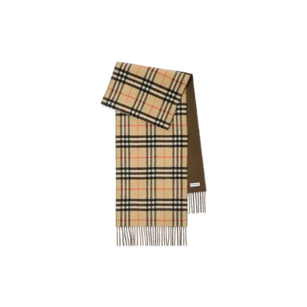 Burberry Reversible Check Cashmere Scarf "Sand/Bison"