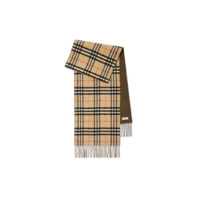 Burberry Reversible Check Cashmere Scarf "Sand/Bison"