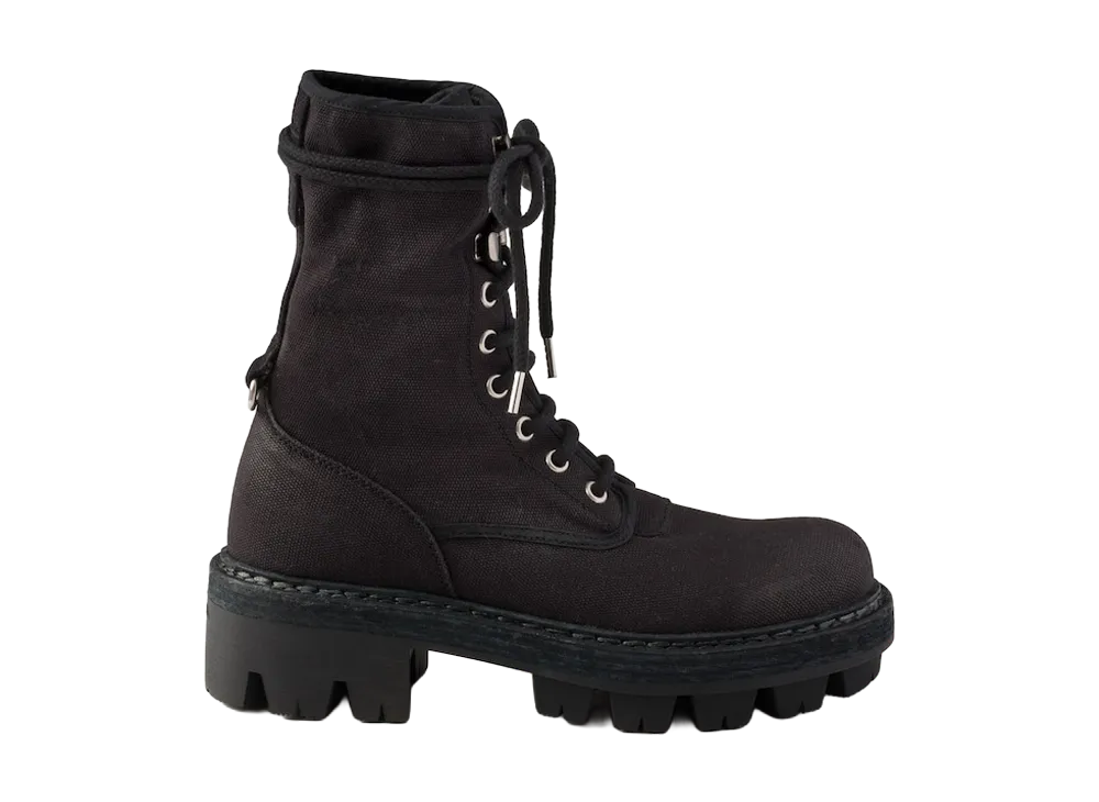 PRADA Women's Canvas Lace-Up Ankle Boots "Black"