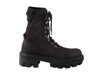 PRADA Women's Canvas Lace-Up Ankle Boots "Black"